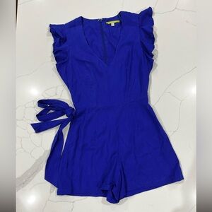 Royal Blue Ruffle Sleeve V-Neck Romper